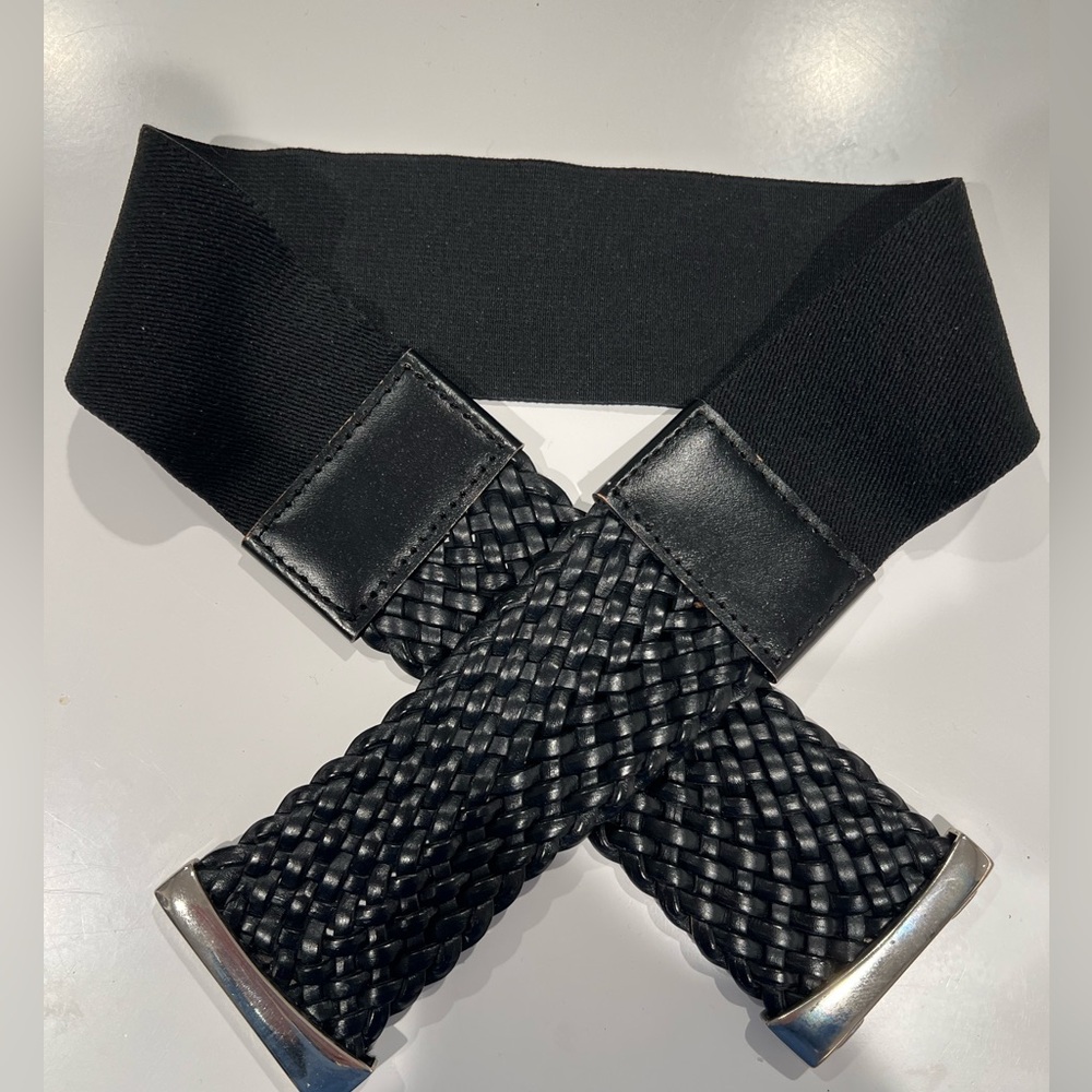 Black Braided Belt with Silver Buckle